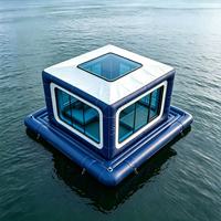 Maison flottante gonflable en PVC bleu foncé personnalisée, cabane flottante portable, tente gonflable, villa aquatique pour les vacances à la station balnéaire