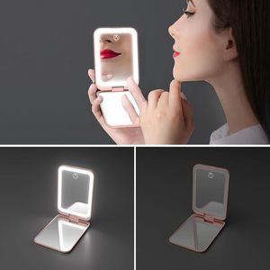 Portable <b>Plastic</b> Compact Rechargeable Foldable Touch Screen LED Light 1X/2X Magnification Dual Sided Personalized <b>Mirror</b> - Product Image 4