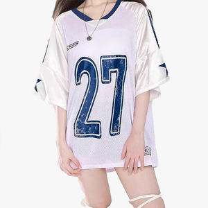 Women's Mesh Patchwork V-Neck Short <b>Sleeve</b> T-<b>Shirt</b> Summer Loose <b>Half</b> <b>Sleeve</b> Sporty Hiphop Jersey Style Top - Product Image 2