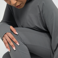 Ensemble de sport pour femmes musulmanes, style modeste personnalisé, gris pierre, comprenant un haut tunique à capuche et un pantalon moulant, vêtements de sport musulmans, logo personnalisé, commande en gros