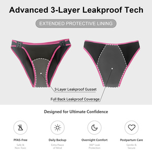 Braguitas posparto ajustables con cierre de gancho y ojal, sin PFAS, transpirables, reutilizables, de 3 capas, a prueba de fugas, ropa interior menstrual para mujer - Product Image 2