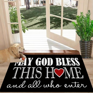 1 tappetino di benvenuto ispirazionale con stampa 'May God Bless This Home', resistente, antiscivolo, lavabile in lavatrice, assorbente, per bagno. - Product Image 1