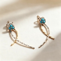 Boucles d'oreilles pendantes longues torsadées bicolores en argent sterling 925 pour femme, élégantes pour le quotidien, avec turquoise, bijou cadeau