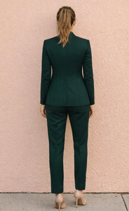 Women’s Luxury <b>Emerald</b> <b>Green</b> Tailored <b>Suit</b> Set Structured Blazer with Notched Lapel and Matching Slim Fit Pants Formal Wear - Product Image 4