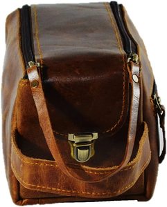 Kit de neceser de cuero Vintage Unisex, tirador de cremallera doble de moda con organizador de baño de doble ASA RFID para viajes - Product Image 1