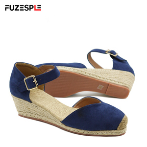 Chaussures d'été de pêcheur en daim de style bohème pour femmes à talons compensés rétro à talons hauts tressés Chaussures à plateforme Espadrille Sandales - Product Image 3