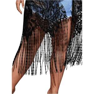 Kimono Cardigan Femme Grande Taille Personnalisé en Dentelle Transparente à Franges, Manches Courtes, Col Carré, Coupe Ample, Ouvert sur le Devant - Product Image 4