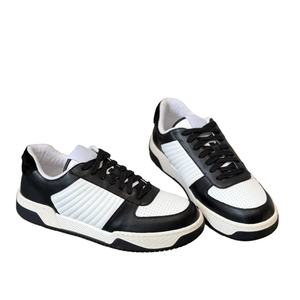 Zapatillas Casuales Bajas Blancas y Negras, Mocasines de Cuero Premium con Paneles Perforados, Unisex, Antideslizantes, Resistentes a Impactos, Elevan la Estatura - Product Image 1