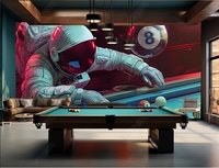 Peinture Murale Décorative Autocollante Imperméable en Soie, Motif Astronaute, Billard et Tennis de Table, Design Européen