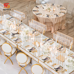 SMOOTH Gold Rectangle Cuboid Wedding Crytal bead Centro DE MESA DE ACERO INOXIDABLE accesorios para eventos de boda - Product Image 1