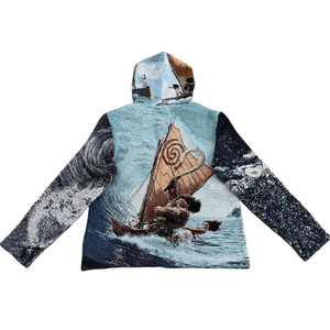 Sweat à capuche unisexe rétro avec broderie graphique de personnage fantastique et cochon mignon, tissé artistique, style streetwear - Product Image 2