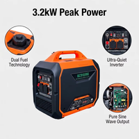 Générateur Inverter Super Silencieux 3000W Double Carburant Essence/Gaz, Centrale Électrique Portable à Démarrage Électrique Instantané