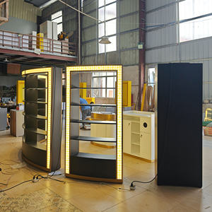 Vitrine de Luxe en Bois pour Parfumerie, Présentoir en Verre et Acier Inoxydable, Étagère Murale Personnalisée pour Boutique de Beauté - Product Image 6