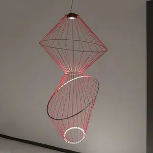Minimalist lines Art lamps Museum Hall living room stairwell window long red line chandelier