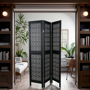 Handmade Chất Lượng Gỗ Cổ Điển Gấp Màn Hình Đẹp Màu Đen 3-Tấm Divider Tường Xu Hướng Treo Tường Treo Phòng Tách - Product Image 5