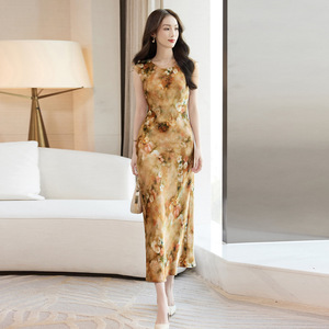 Floral Sleeveless Dress V-Neck Mid Length Breathable Summer Style - Product Image 4