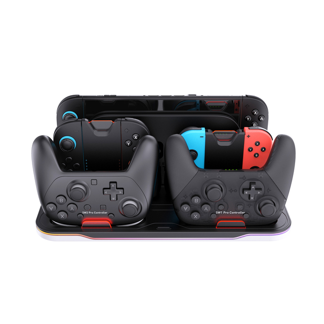 All in One Charging Dock Station for NS/Switch OLED/Switch 2, Multi-Function Controller Charger with RGB Light & Storage Stand