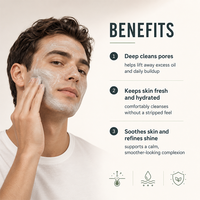 Nettoyant Purifiant à l'Argile pour Hommes à l'Extrait de Cactus – Nettoyage en Profondeur, Contrôle du Sébum, Soin des Pores, Soins de la Peau