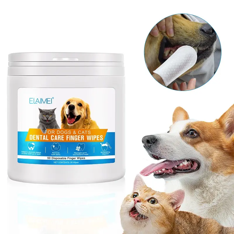 En iyi fiyat 50 adet köpek kedi ağız kulak temizleme parmak-tarzı mendil dokunmamış tek kullanımlık Pet kulak temizleyici parmak mendil köpekler için