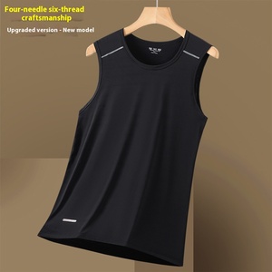 เสื้อกั๊กแขนกุดลำลองสำหรับผู้ชายใส่ในฤดูร้อนระบายอากาศได้อย่างรวดเร็วผ้าไอซ์ซิลค์ดูดซับเหงื่อเสื้อผ้าออกกำลังกายแบบถักสีพื้น - Product Image 4