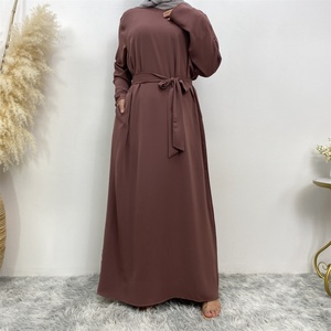 Muslim Women Basic Closed Abaya With Side Pockets in Premium Nida Inner Dress Slim Long Sleeves 13 Colors 6597# - Product Image 5