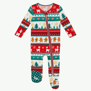 Combinaisons de Noël personnalisées en gros avec motifs imprimés pour bébés garçons, barboteuses en viscose de bambou biologique - Product Image 1