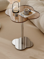 Table basse en verre moderne et créative de luxe léger avec base en acier inoxydable pour petits appartements, balcon, design minimaliste style crème