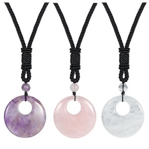 Buena calidad, venta al por mayor, 30MM, forma de Ción, piedras preciosas naturales, colgantes de cristal, collar con cadena de cuerda negra de nailon tejida a mano - Product Image 2