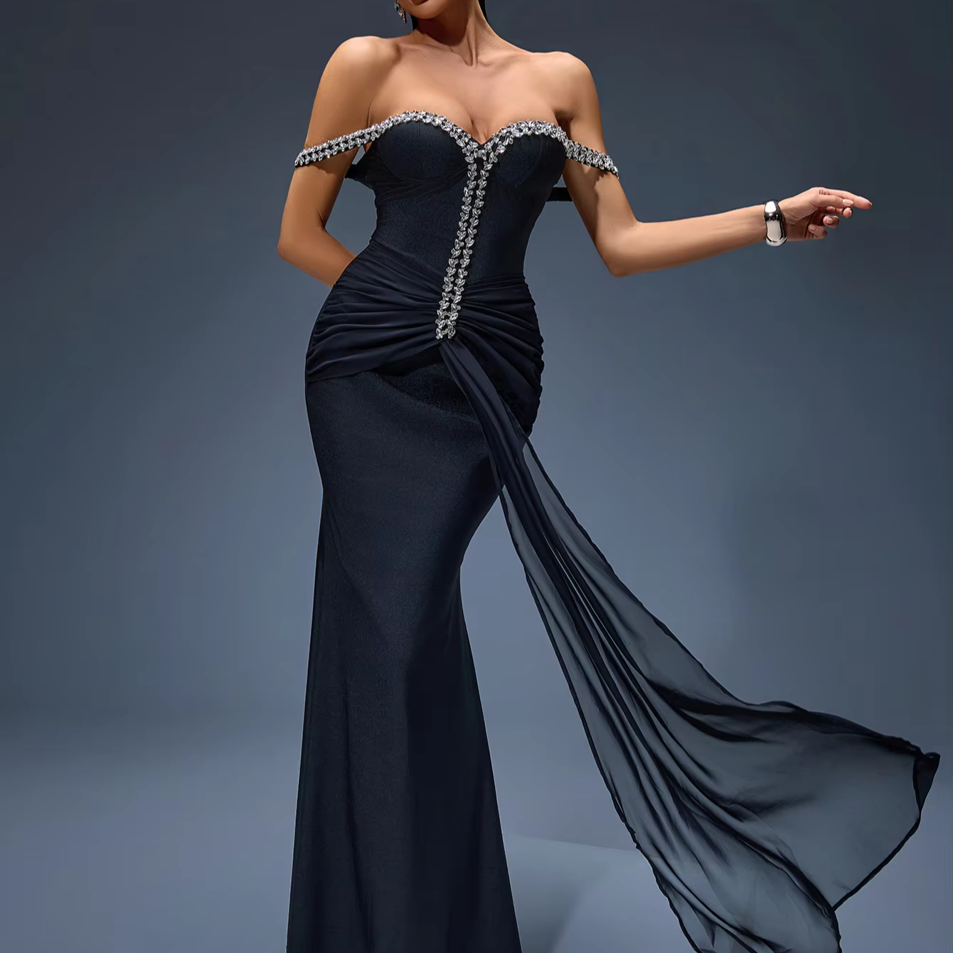 Ocstrade Women's Maxi Casual Evening Dress - Off-Shoulder Black Bandage  Ball Gown for Parties and Special Occasions