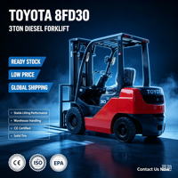 Chariot élévateur diesel Toyota 8FD30 d'occasion en promotion avec moteur 1DZ-II d'origine, capacité de levage de conteneurs d'entrepôt de 3 tonnes, certifié CE