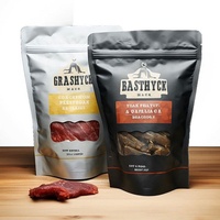 Sachets d'emballage personnalisés en aluminium avec fenêtre pour aliments secs, snacks, biltong et bœuf séché, avec logo sur mesure