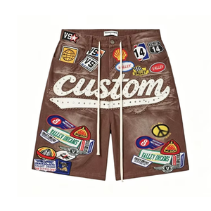 Pantalones Cortos Vaqueros Personalizados con Bordado, Pedrería y Parches, Estilo Vintage, Rasgados, de Pierna Recta, Transpirables, Casuales, con Efecto Desgastado - Product Image 1