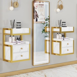 Mueble de Almacenamiento para Barbería, Estante de Pared con Espejo, Mesa de Maquillaje para Peluqueros - Product Image 1