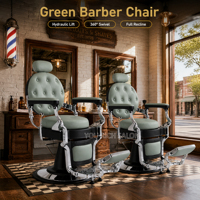 Fauteuil de Barbier Moderne Vert avec Cadre Argenté, Pompe Hydraulique Robuste, Pivotant à 360 Degrés, Idéal pour Salons de Coiffure, Écoles et Instituts de Beauté