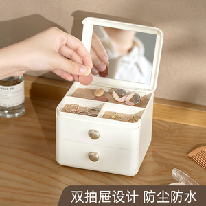Jewelry Box With Two <b>Drawers</b> <b>Plastic</b> White Gold Handles 12x10x11 Cm For Jewelry <b>Storage</b> Organizer - Product Image 4