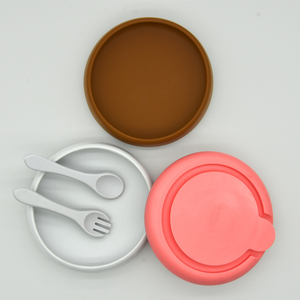 Bán Buôn BPA Free Bé Món Ăn Muỗng Đào Tạo Cup Bát Bộ Đồ Ăn Đặt Cơ Sở Hút Ẩn Toddler Tấm Silicone Bé Ăn Bộ - Product Image 4