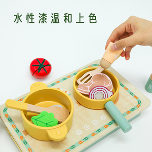 Ensemble de jeu de <span class=keywords><strong>cuisine</strong></span> en bois Daisy Flat pour enfants, jouet de simulation de découpe de légumes, jouet éducatif de jeu de rôle - Product Image 4