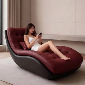 Chaise longue inclinable individuelle zéro gravité, design moderne italien minimaliste, en cuir et tissu, avec structure en bois, fonction glissante, Internet - Product Image 2