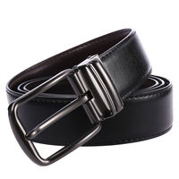 Ceinture en cuir véritable réversible pour homme LY35-3950-2 avec logo personnalisé OEM, boucle à ardillon, grain brossé, double face noir et marron perforé