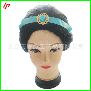 Peluca de princesa Jasmine negra con diadema azul para mujer, accesorios de disfraces - Product Image 4