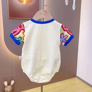 Combinaison pour bébé nouveau-né en coton à manches courtes imprimée pour bébés, vente en gros - Product Image 2