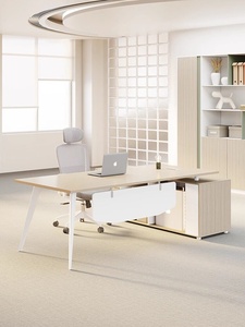 <span class=keywords><strong>Bureau</strong></span> de direction moderne et minimaliste avec armoire latérale, en PVC, design rectangulaire, plateau en mélamine - Product Image 2