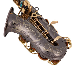 Saxofón <span class=keywords><strong>Soprano</strong></span> <span class=keywords><strong>Curvo</strong></span> BB de Alta Calidad con Buen Rendimiento, Cuerpo de Níquel Negro, Llaves Doradas, Precio de Fábrica, Botones con Incrustaciones de Abulón - Product Image 5