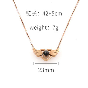 Collana con ali d'<span class=keywords><strong>angelo</strong></span> DAIHE con proiezione di lingue 100 <span class=keywords><strong>ti</strong></span> <span class=keywords><strong>amo</strong></span> collana in acciaio inossidabile collana con ali a forma di cuore - Product Image 6
