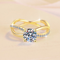 Bijoux fins, bague de fiançailles romantique en argent sterling S925 plaqué or, croix torsadée, 1 carat VVs1 Moissanite pour femmes