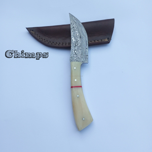 Couteau de chasse/découpe artisanal en acier Damas, lame fixe pour usage quotidien, qualité industrielle, garantie 3 ans, manche en os de chameau - Product Image 5