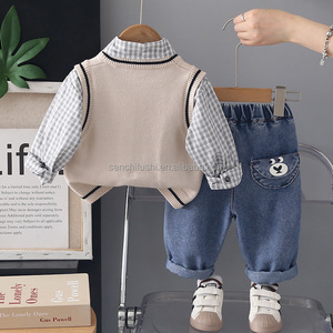 Ensemble de trois gilets en coton 100% pour bébé, motif ours de dessin animé, printemps-automne, vêtements pour garçons - Product Image 3