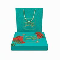 Ensemble boîte cadeau et sac à pâtisserie Leabon Teal avec impression dorée, logo personnalisé, emballage de gâteaux de lune floraux rouges, vente en gros directe usine