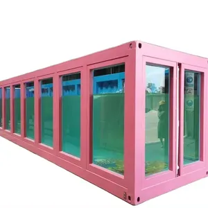 中国定制40英尺定制尺寸便携式移动室外运输集装箱池，带地面可见玻璃窗和甲板