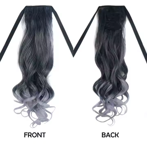18 "<span class=keywords><strong>Pelo</strong></span> sintético ondulado Tie up Ponytails Hairpiece Extensiones Clip en Pony Tails Rainbow Ombre Curly Ponytail para niños - Product Image 3